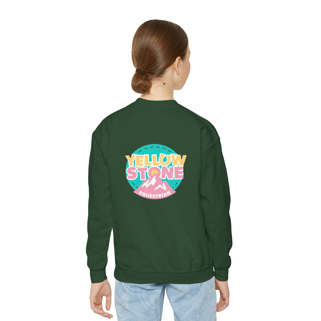 Youth Crewneck Sweatshirt — Yellowstone Equestrian Logo Crewneck (Pastel Retro Mountain Design)