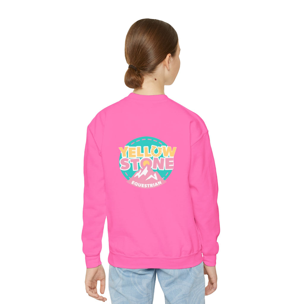 Youth Crewneck Sweatshirt — Yellowstone Equestrian Logo Crewneck (Pastel Retro Mountain Design)
