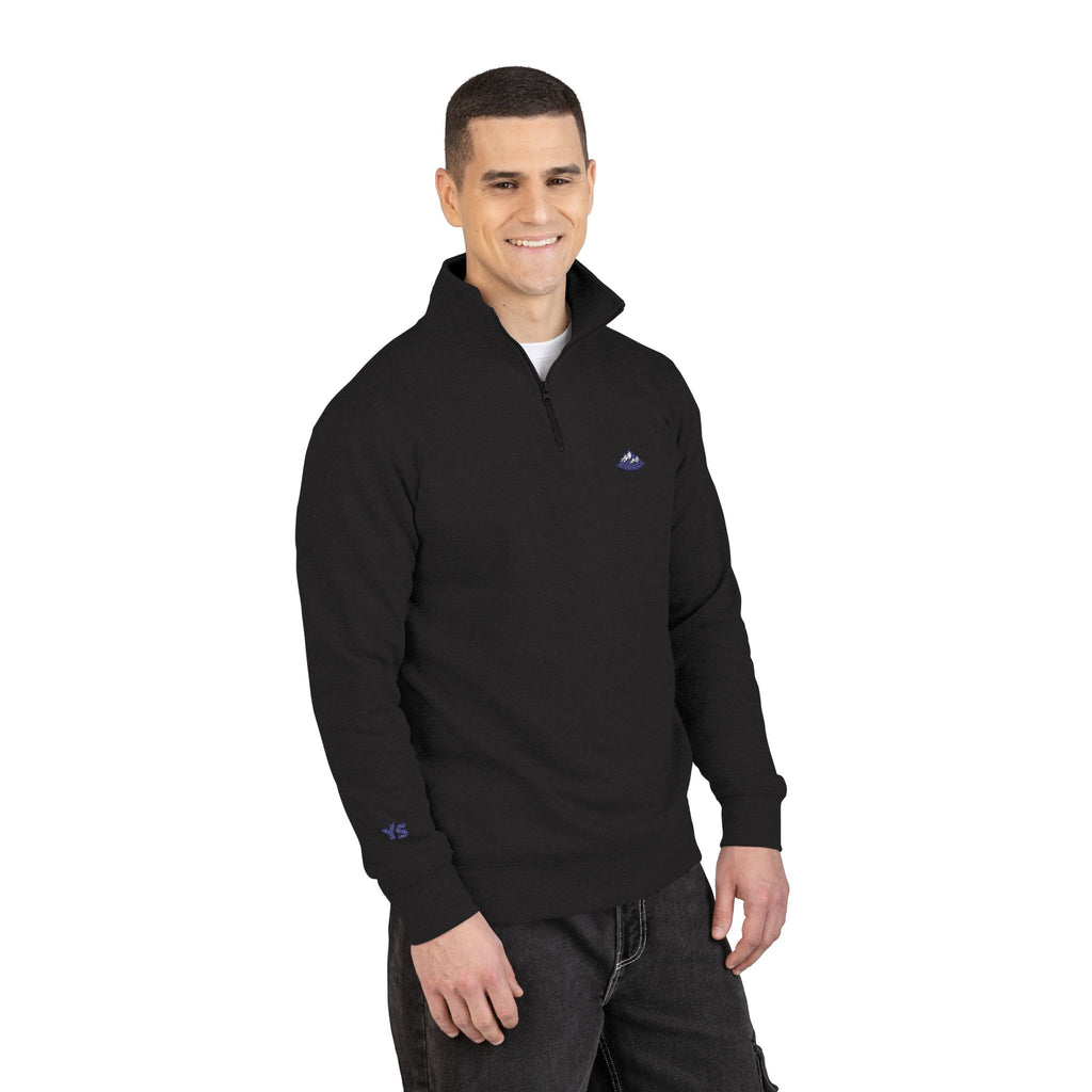 Embroidered Grey Fleece Quarter-Zip Pullover — Subtle Logo Chest & Sleeve