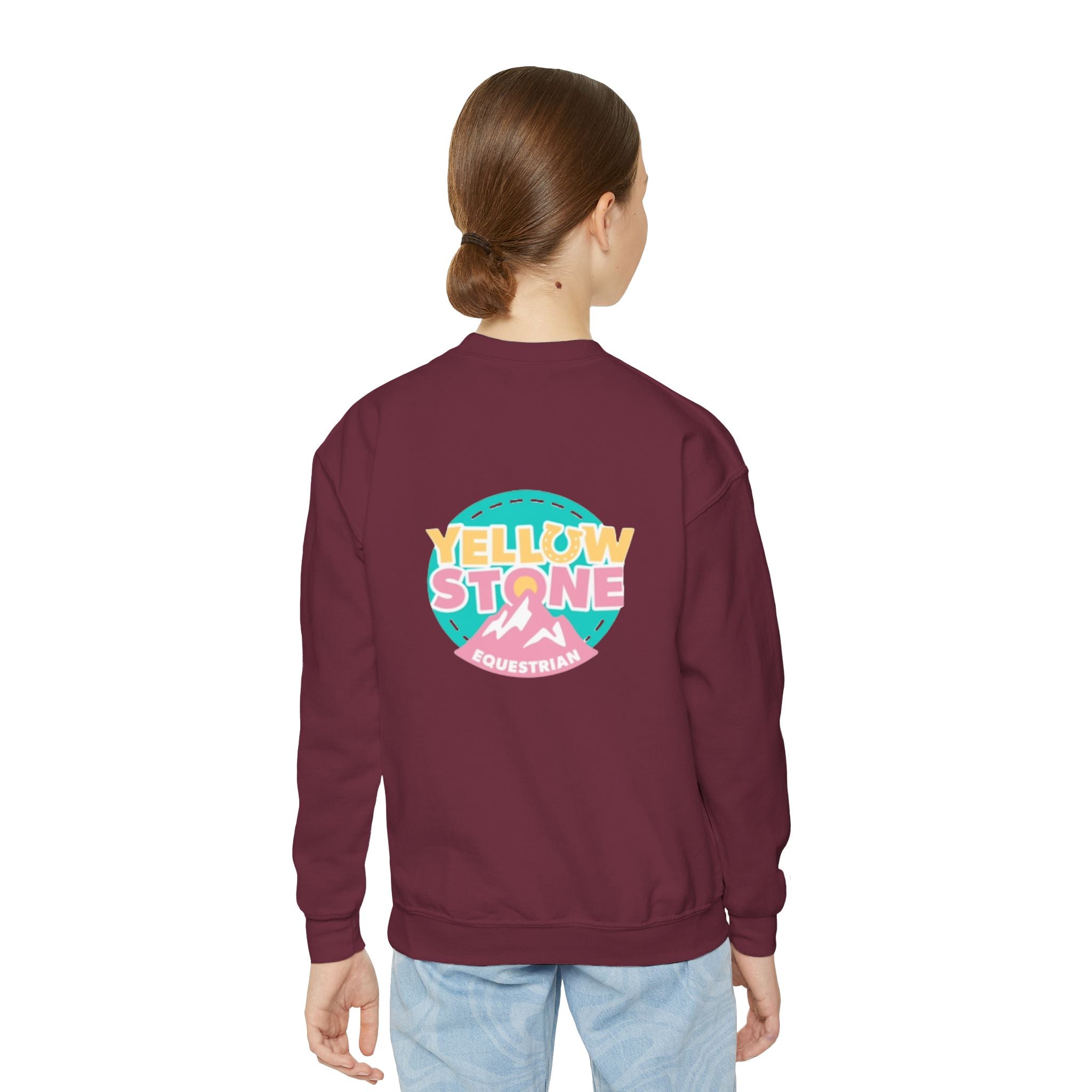 Youth Crewneck Sweatshirt — Yellowstone Equestrian Logo Crewneck (Pastel Retro Mountain Design)