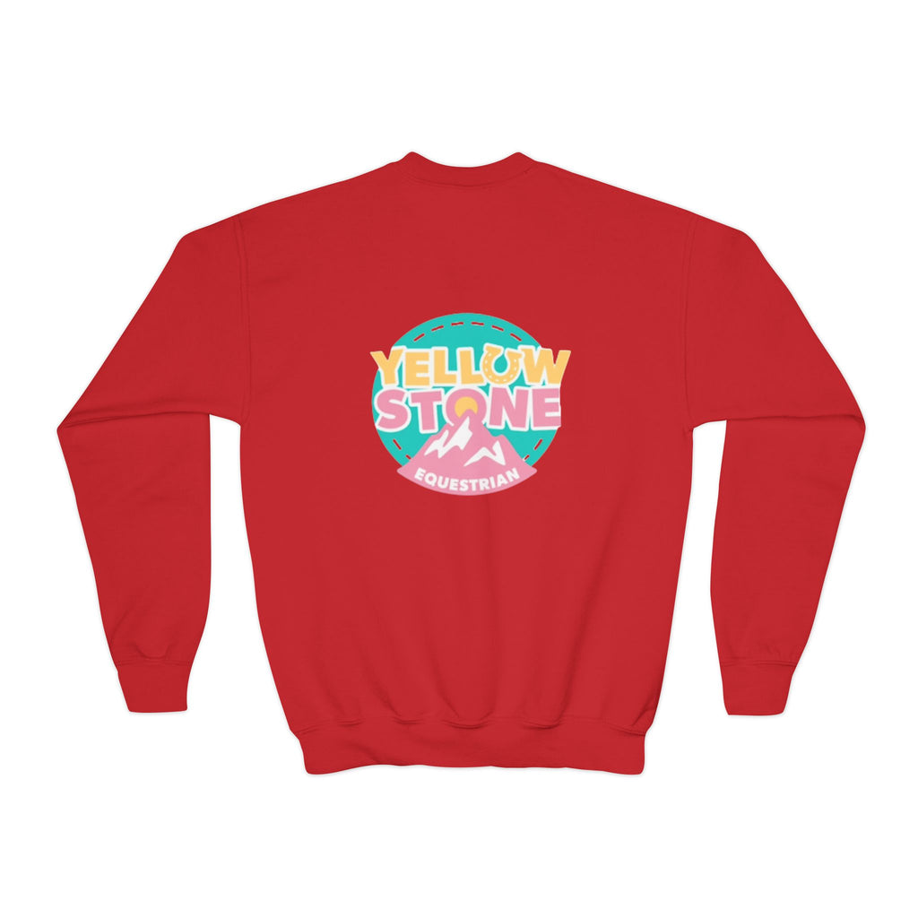 Youth Crewneck Sweatshirt — Yellowstone Equestrian Logo Crewneck (Pastel Retro Mountain Design)