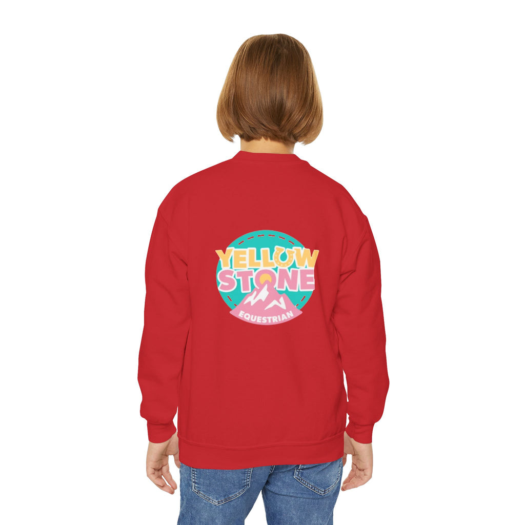 Youth Crewneck Sweatshirt — Yellowstone Equestrian Logo Crewneck (Pastel Retro Mountain Design)