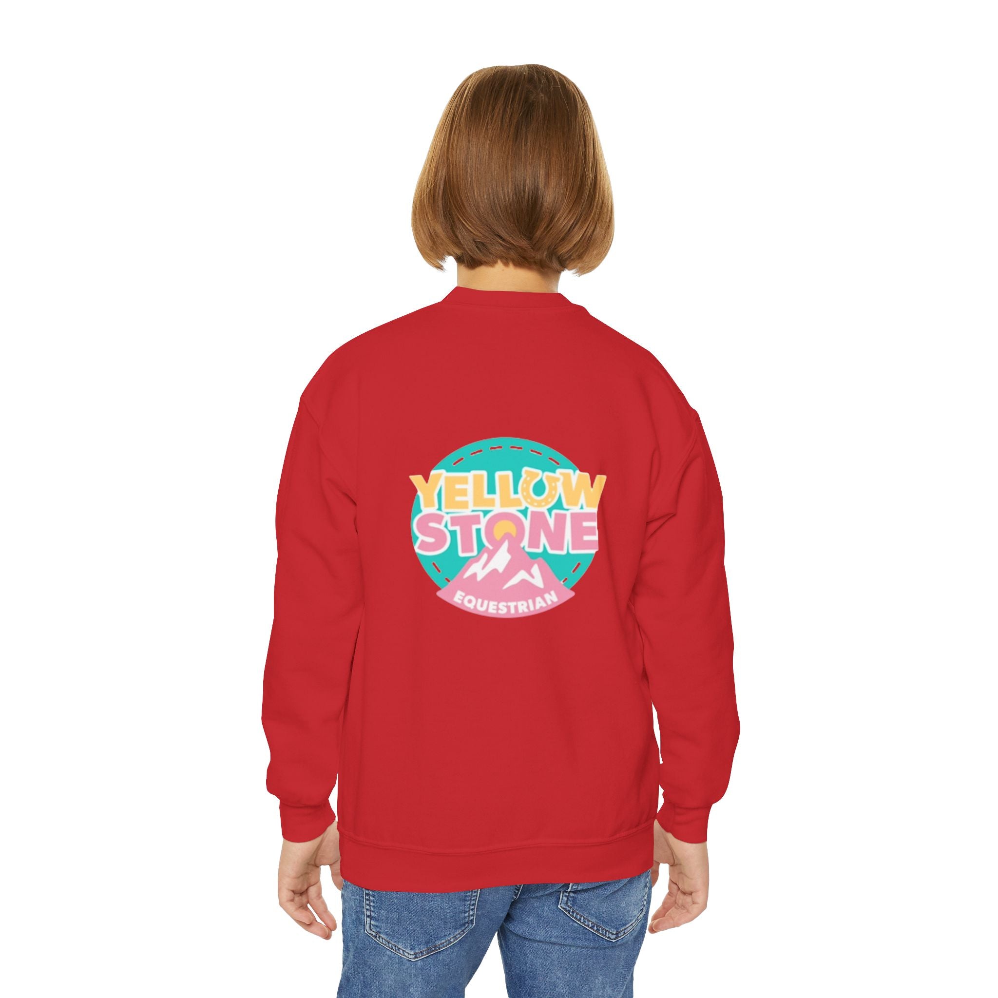 Youth Crewneck Sweatshirt — Yellowstone Equestrian Logo Crewneck (Pastel Retro Mountain Design)