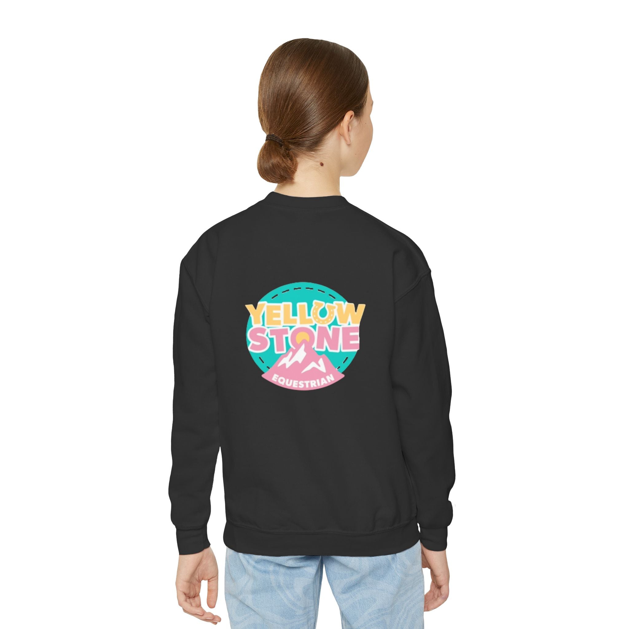 Youth Crewneck Sweatshirt — Yellowstone Equestrian Logo Crewneck (Pastel Retro Mountain Design)