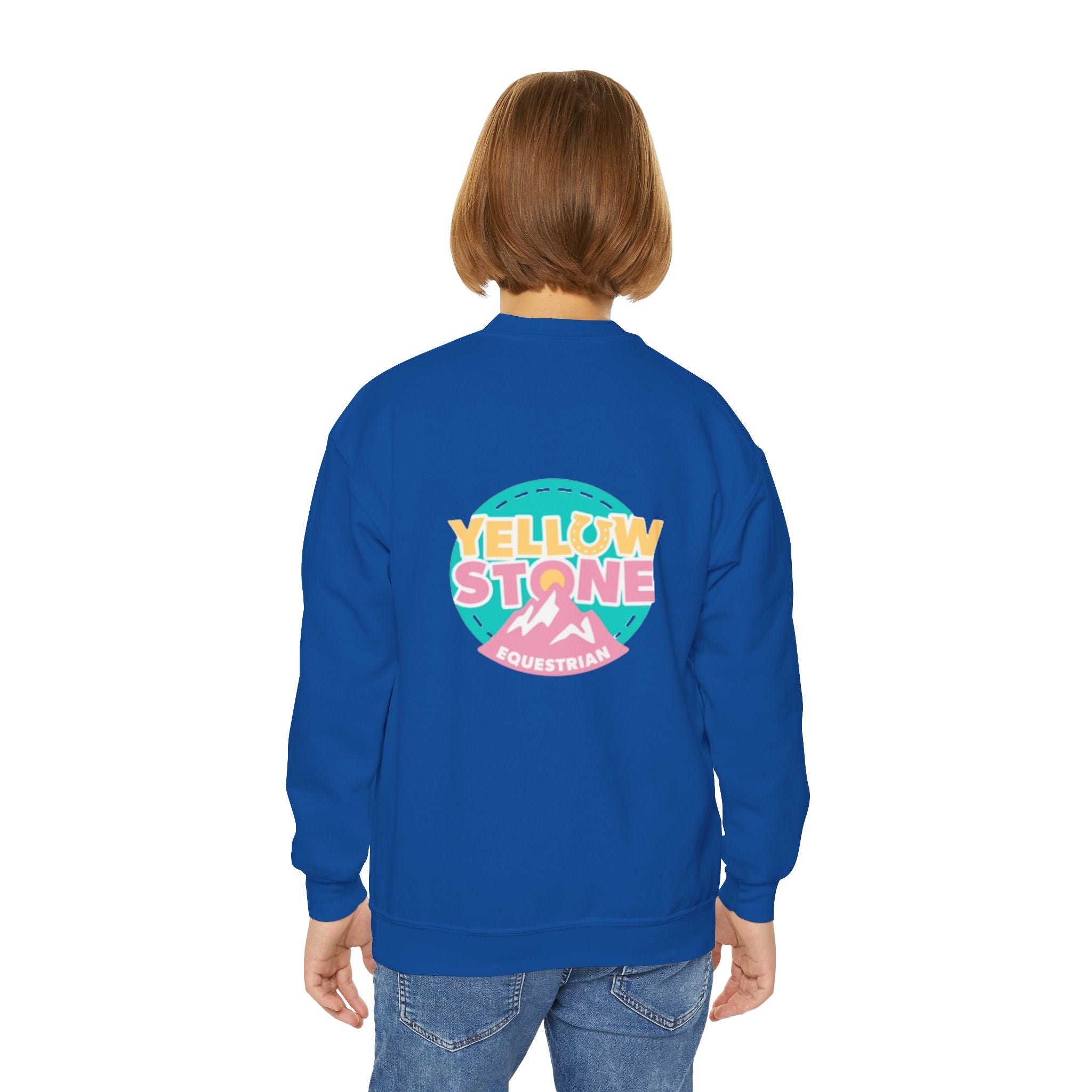 Youth Crewneck Sweatshirt — Yellowstone Equestrian Logo Crewneck (Pastel Retro Mountain Design)