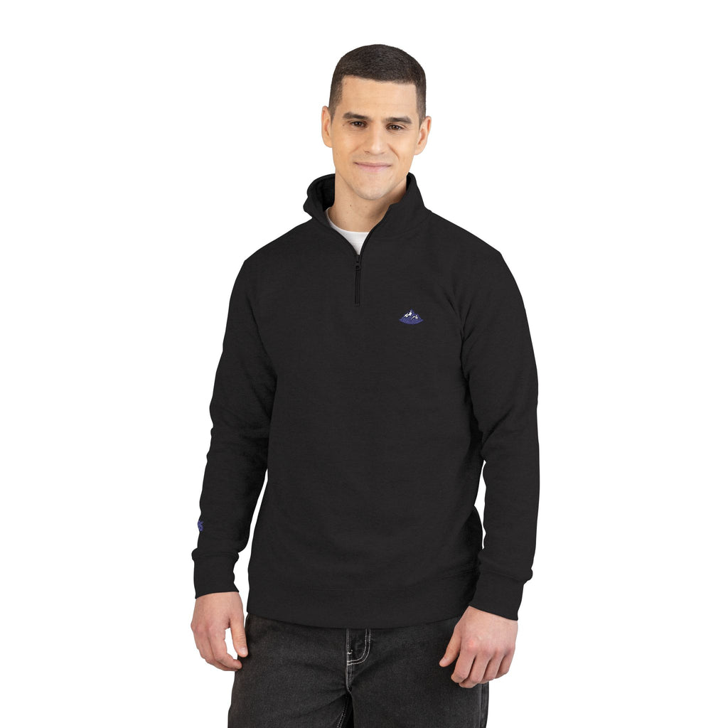 Embroidered Grey Fleece Quarter-Zip Pullover — Subtle Logo Chest & Sleeve