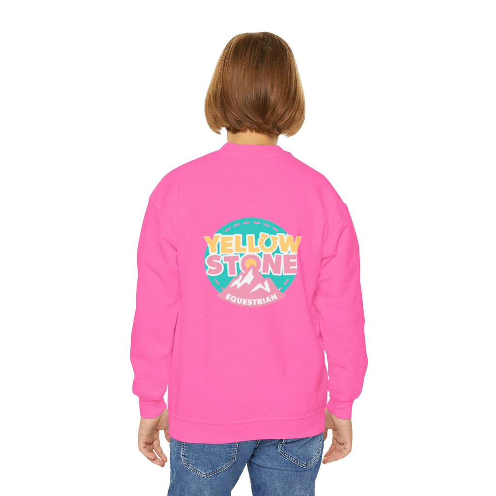Youth Crewneck Sweatshirt — Yellowstone Equestrian Logo Crewneck (Pastel Retro Mountain Design)