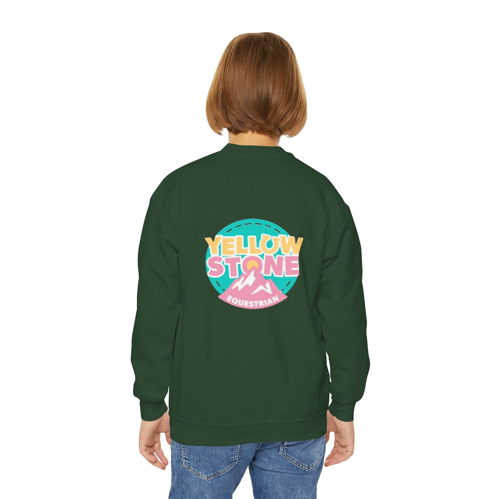 Youth Crewneck Sweatshirt — Yellowstone Equestrian Logo Crewneck (Pastel Retro Mountain Design)