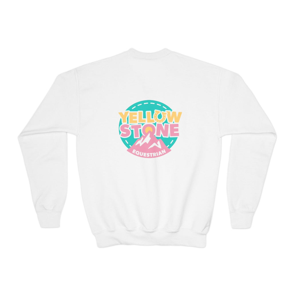 Youth Crewneck Sweatshirt — Yellowstone Equestrian Logo Crewneck (Pastel Retro Mountain Design)