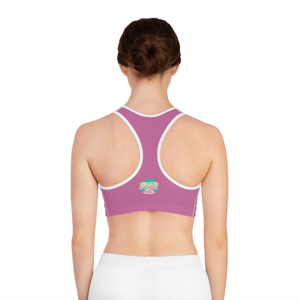 Pink 'Yellowstone' Logo Riding Sports Bra — Racerback Activewear for Women