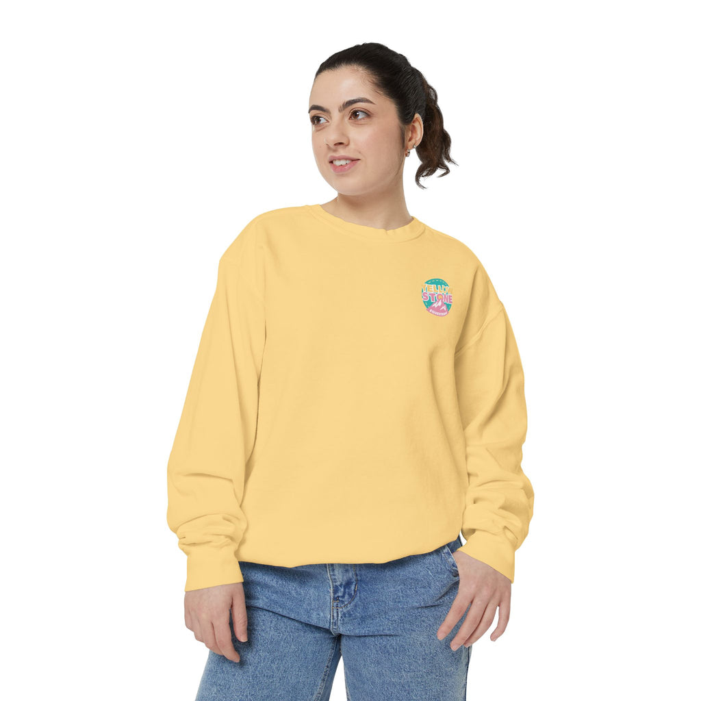 Retro Surf Badge Sweatshirt — 'Good Vibes' Pastel Crewneck