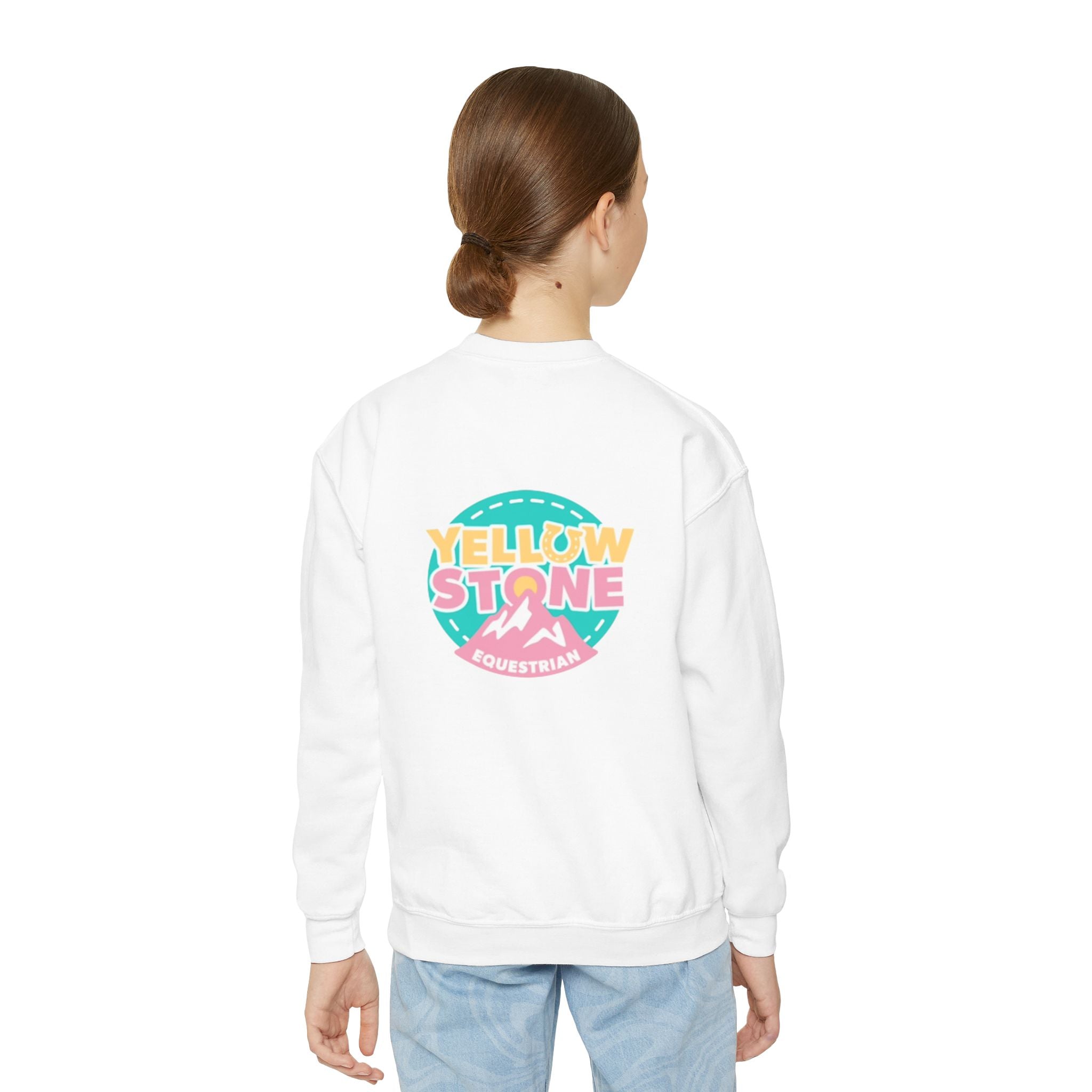 Youth Crewneck Sweatshirt — Yellowstone Equestrian Logo Crewneck (Pastel Retro Mountain Design)
