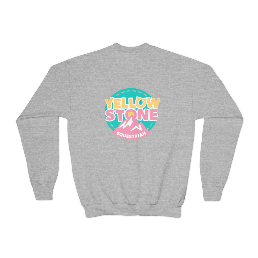 Youth Crewneck Sweatshirt — Yellowstone Equestrian Logo Crewneck (Pastel Retro Mountain Design)