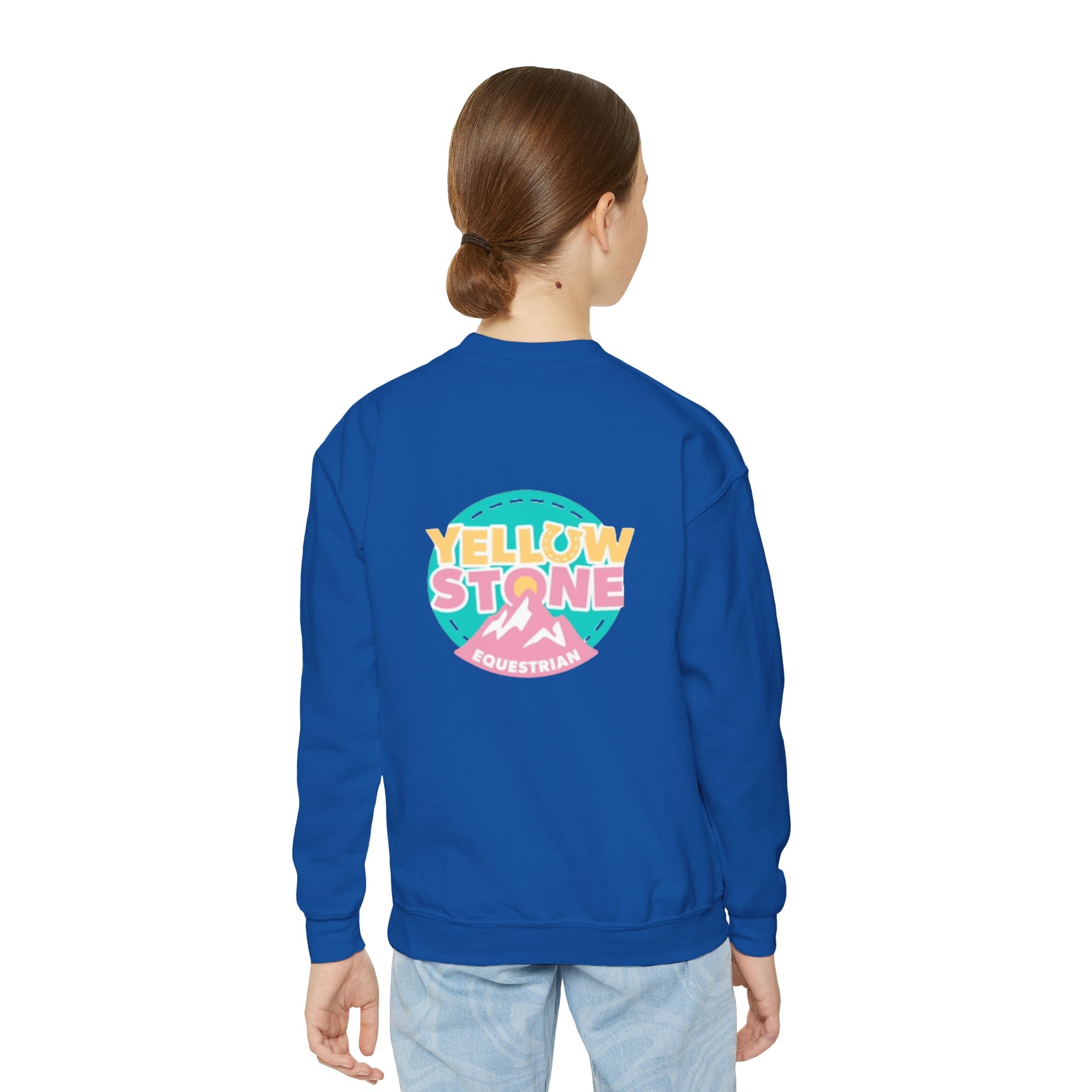Youth Crewneck Sweatshirt — Yellowstone Equestrian Logo Crewneck (Pastel Retro Mountain Design)