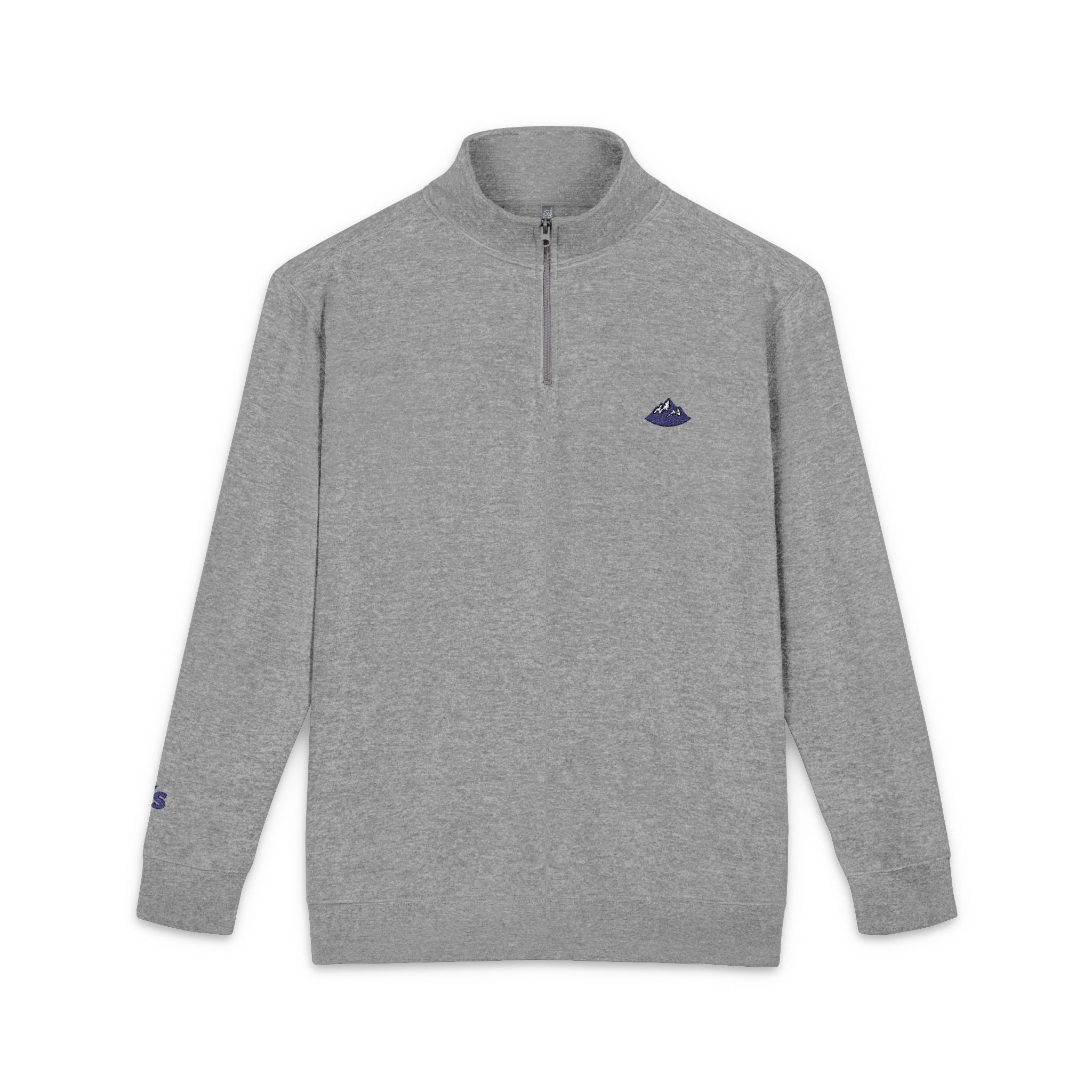 Embroidered Grey Fleece Quarter-Zip Pullover — Subtle Logo Chest & Sleeve