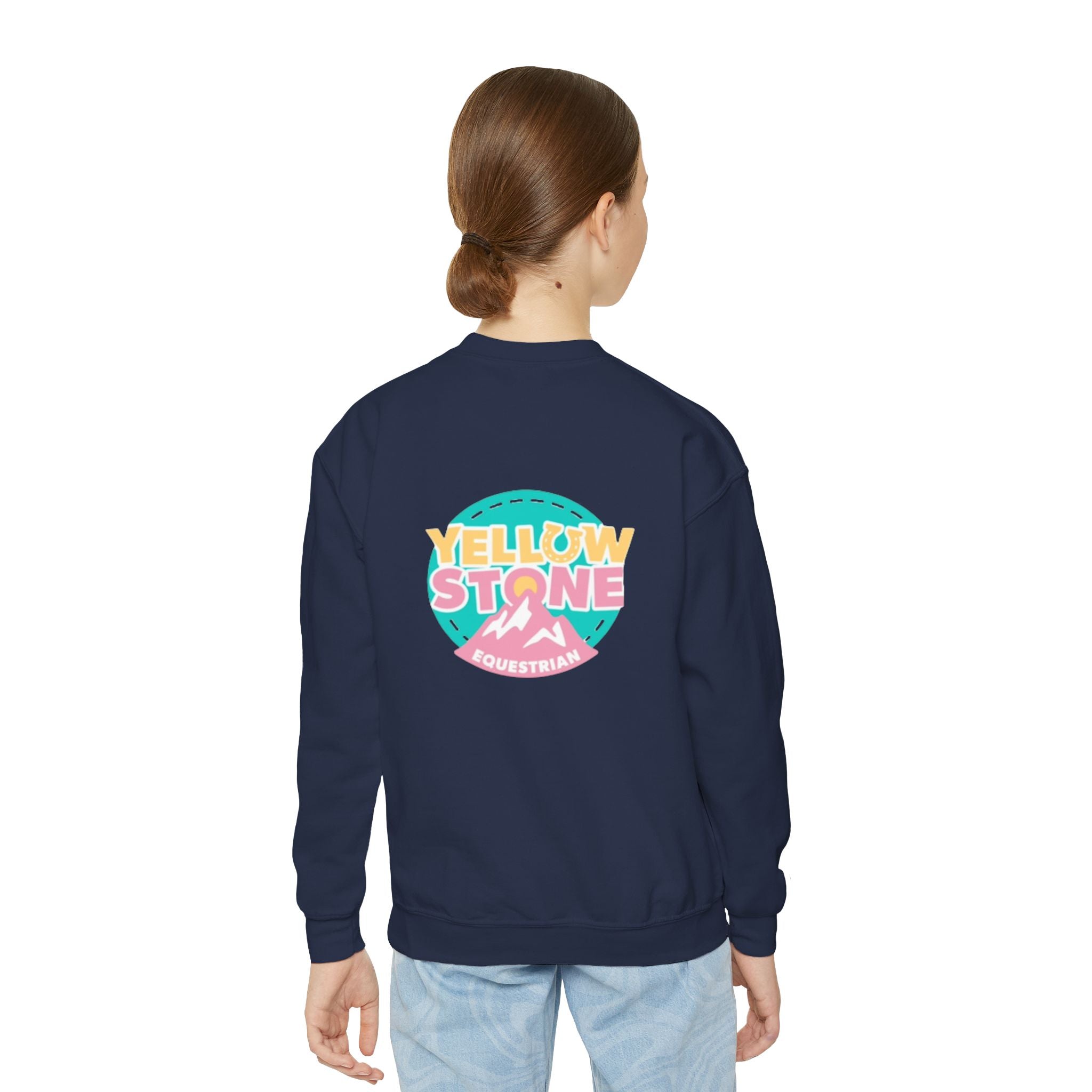 Youth Crewneck Sweatshirt — Yellowstone Equestrian Logo Crewneck (Pastel Retro Mountain Design)