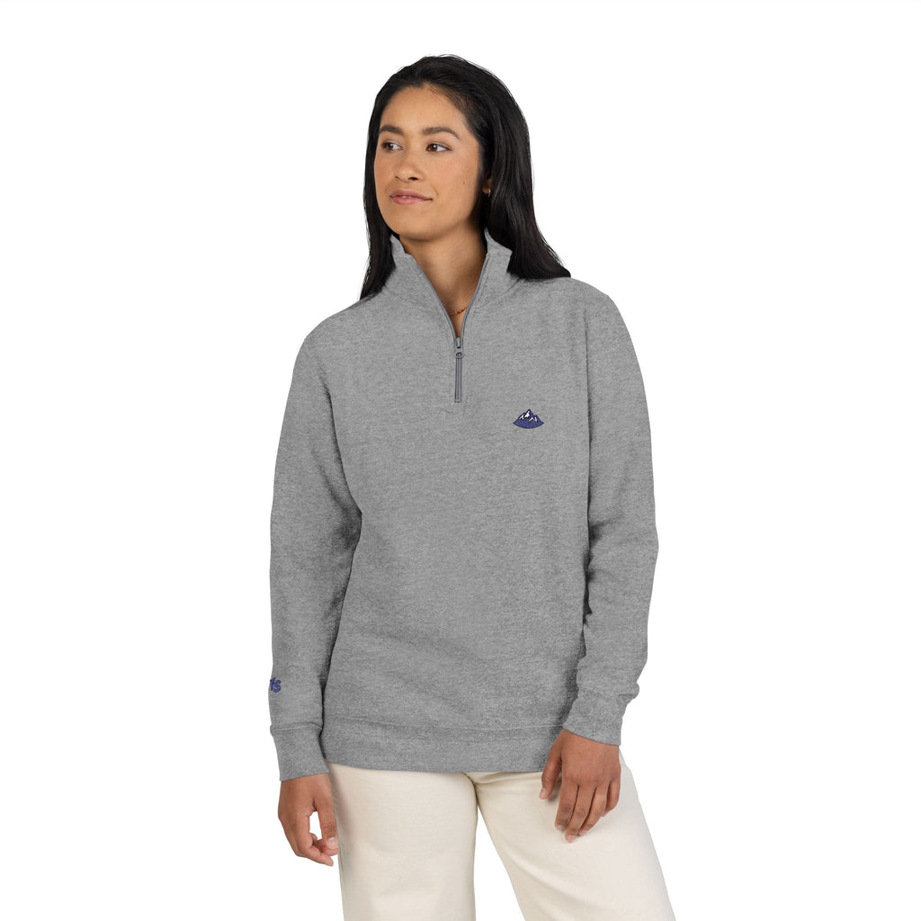 Embroidered Grey Fleece Quarter-Zip Pullover — Subtle Logo Chest & Sleeve