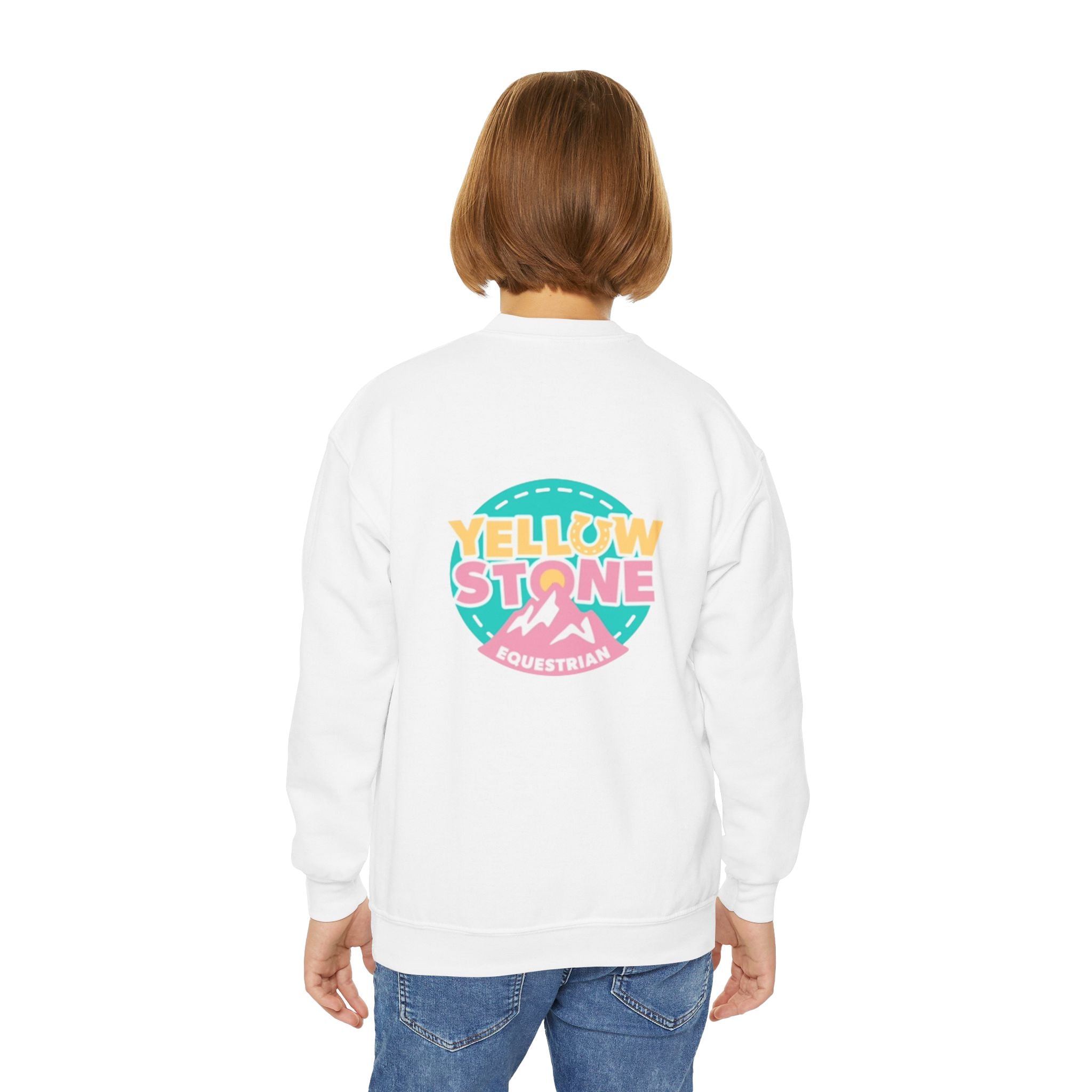 Youth Crewneck Sweatshirt — Yellowstone Equestrian Logo Crewneck (Pastel Retro Mountain Design)