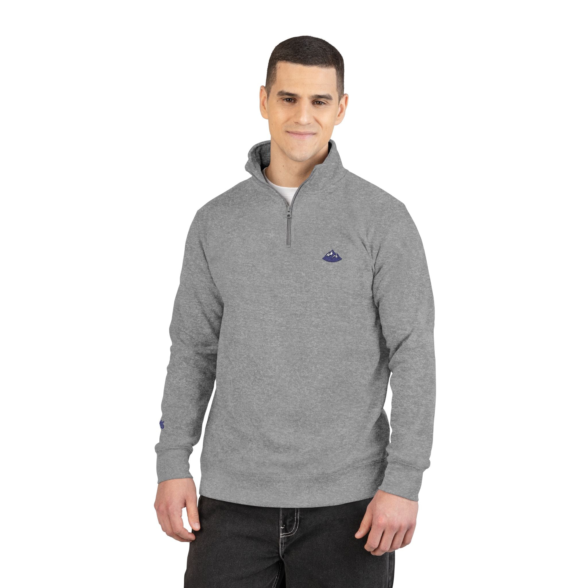 Embroidered Grey Fleece Quarter-Zip Pullover — Subtle Logo Chest & Sleeve