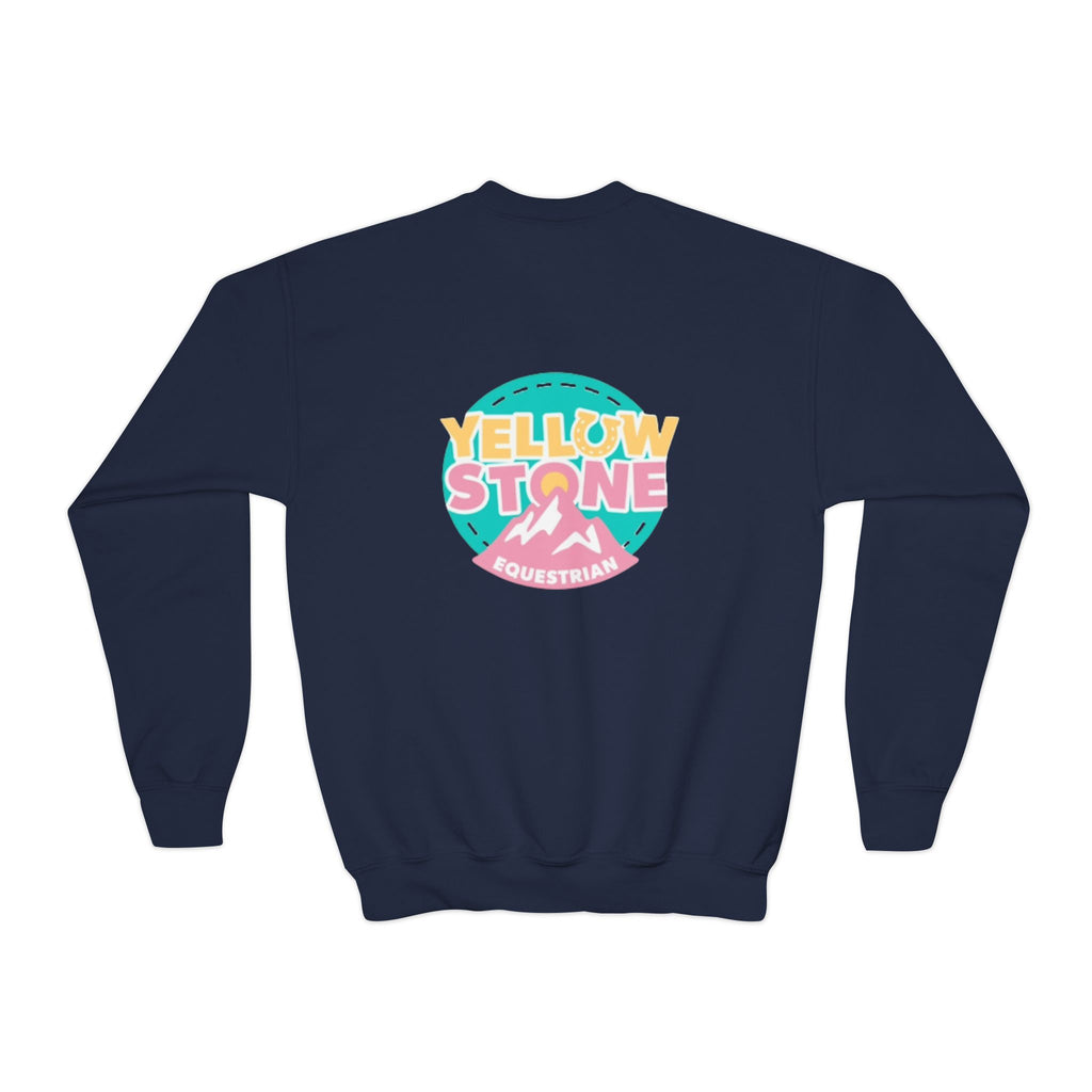 Youth Crewneck Sweatshirt — Yellowstone Equestrian Logo Crewneck (Pastel Retro Mountain Design)