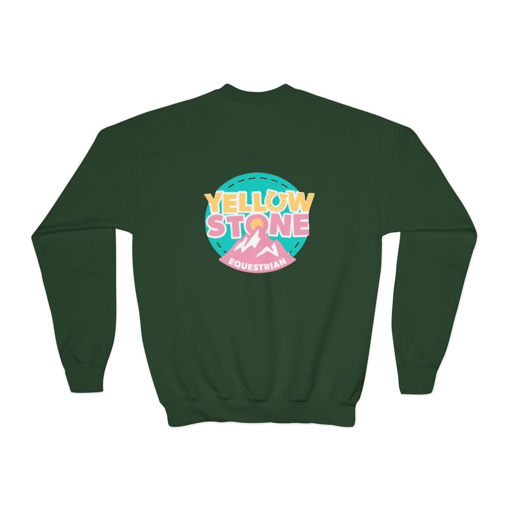 Youth Crewneck Sweatshirt — Yellowstone Equestrian Logo Crewneck (Pastel Retro Mountain Design)