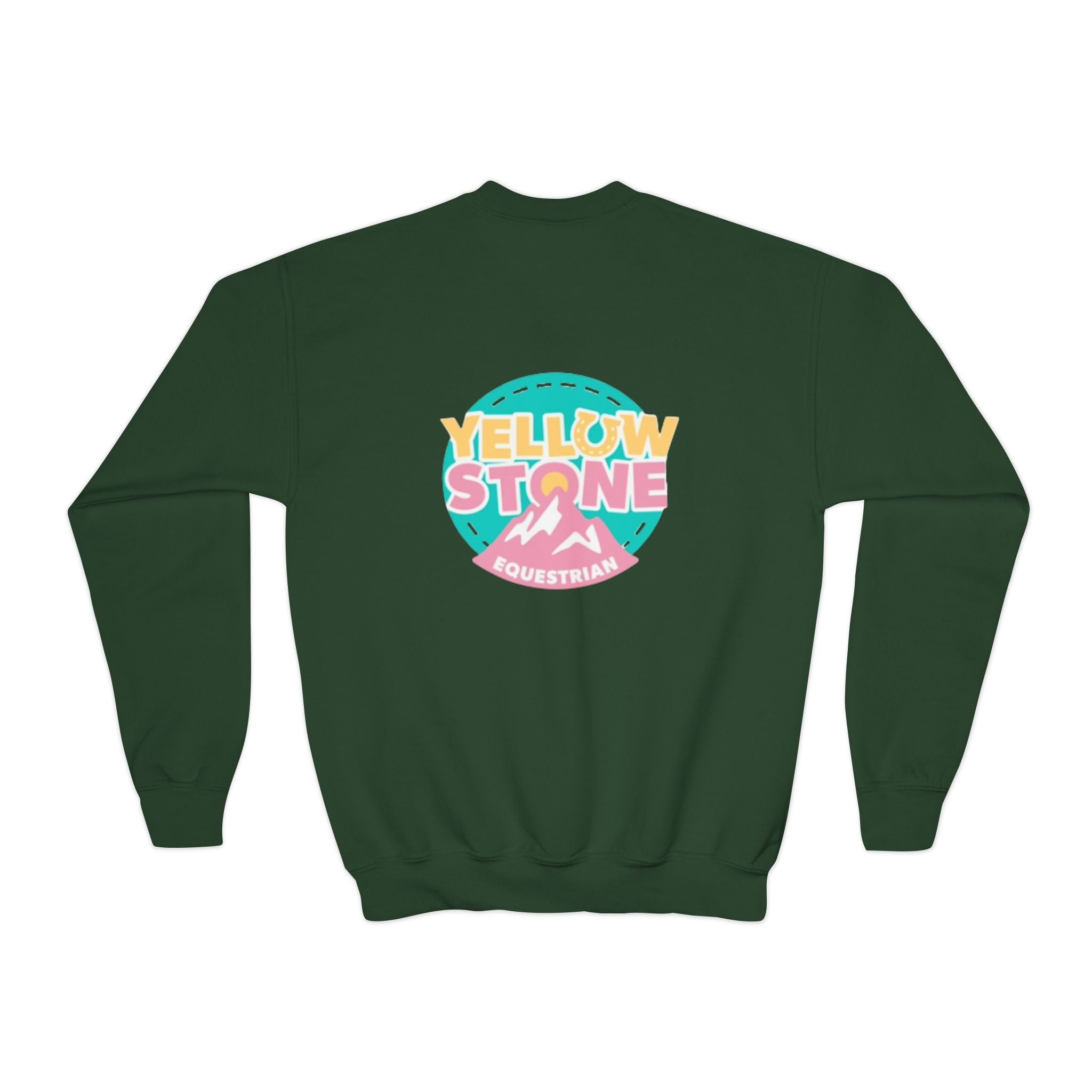 Youth Crewneck Sweatshirt — Yellowstone Equestrian Logo Crewneck (Pastel Retro Mountain Design)