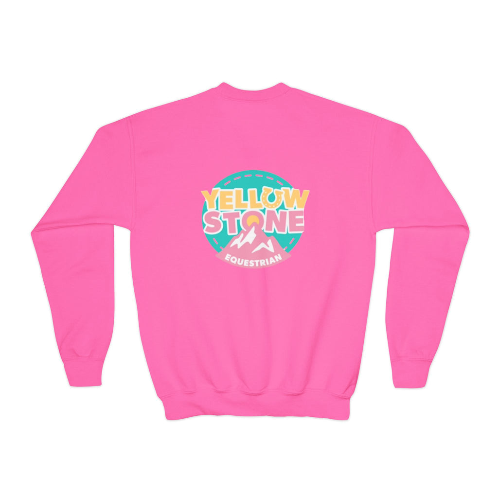 Youth Crewneck Sweatshirt — Yellowstone Equestrian Logo Crewneck (Pastel Retro Mountain Design)