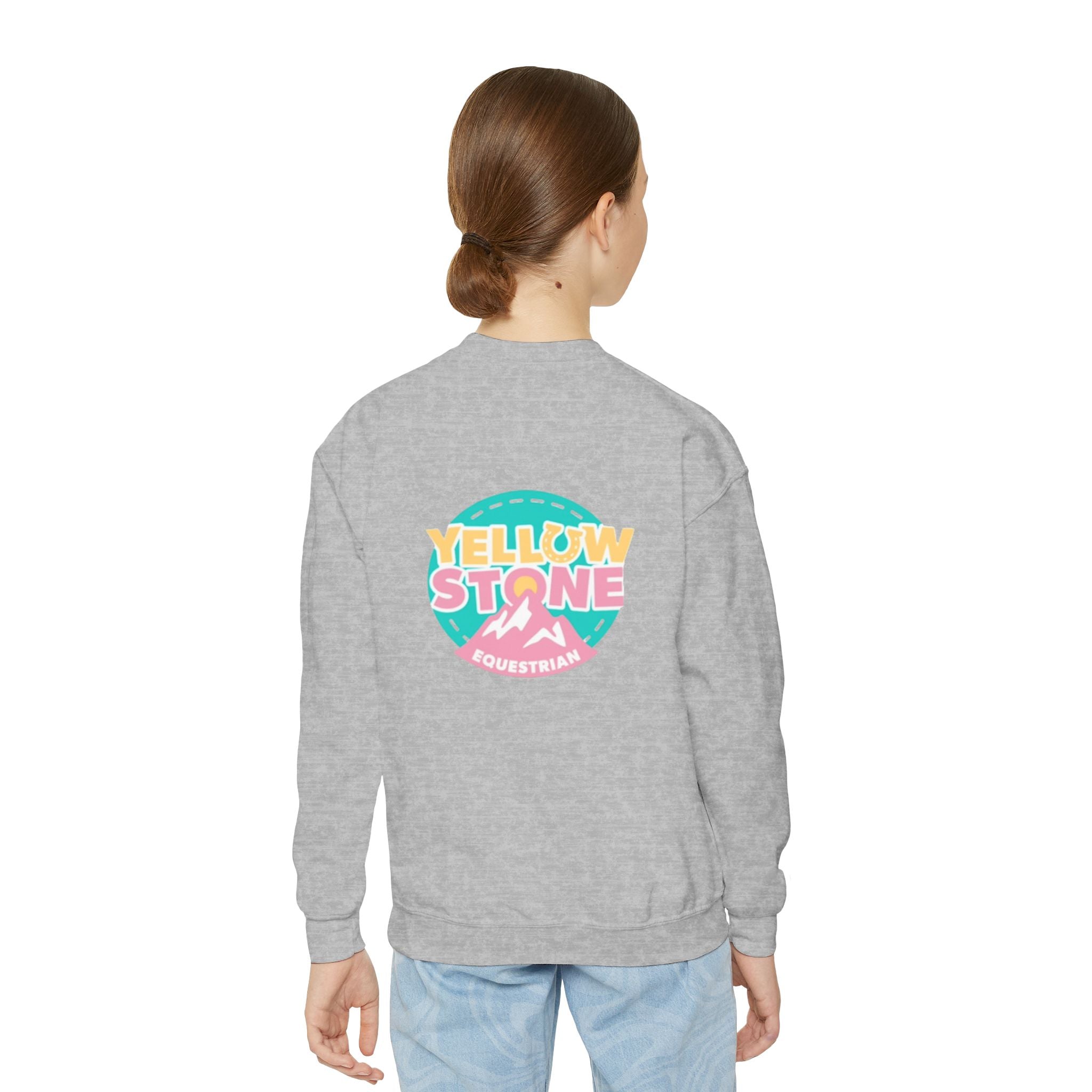 Youth Crewneck Sweatshirt — Yellowstone Equestrian Logo Crewneck (Pastel Retro Mountain Design)