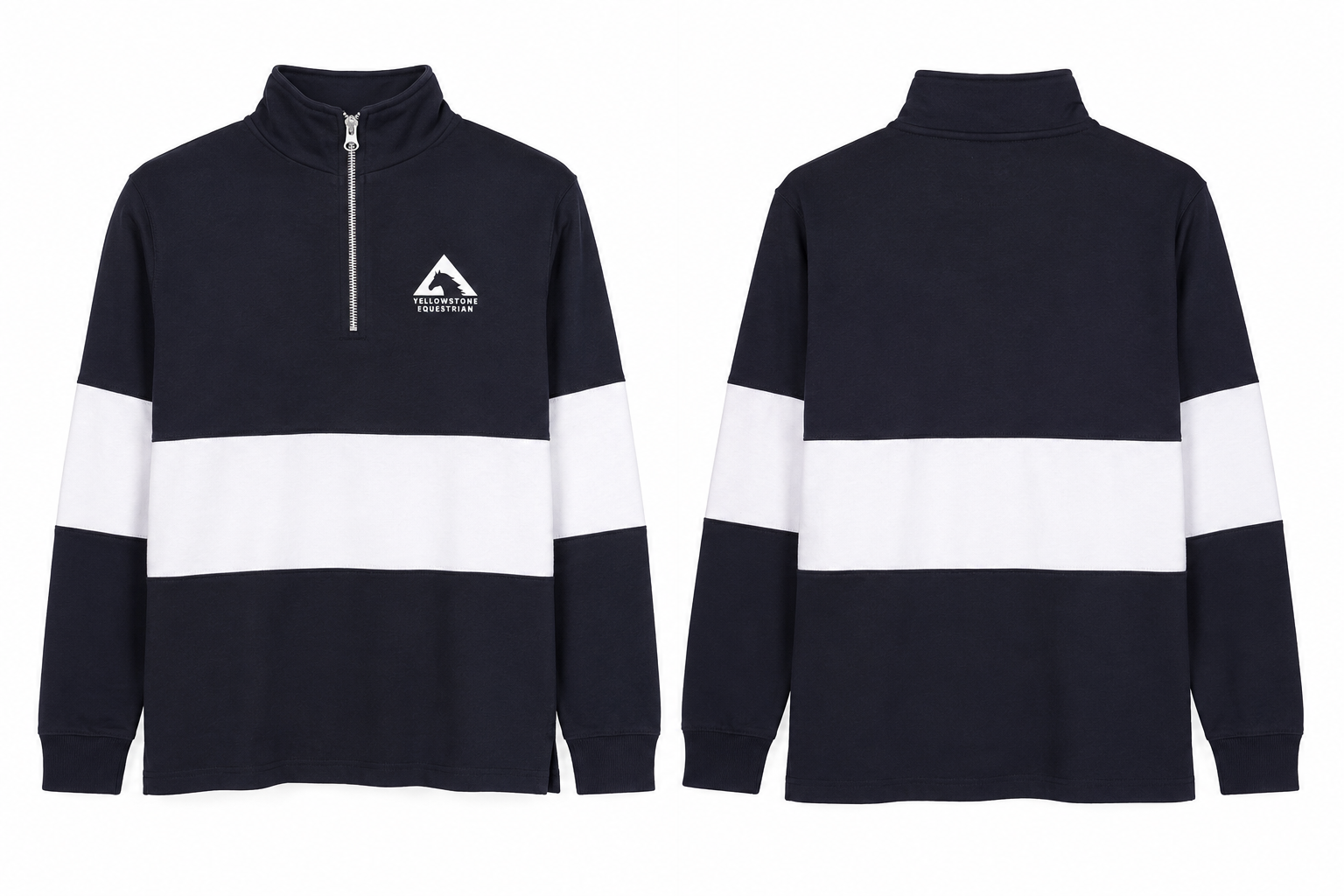 Unisex Quarter Zip Striped Rugby Jumper