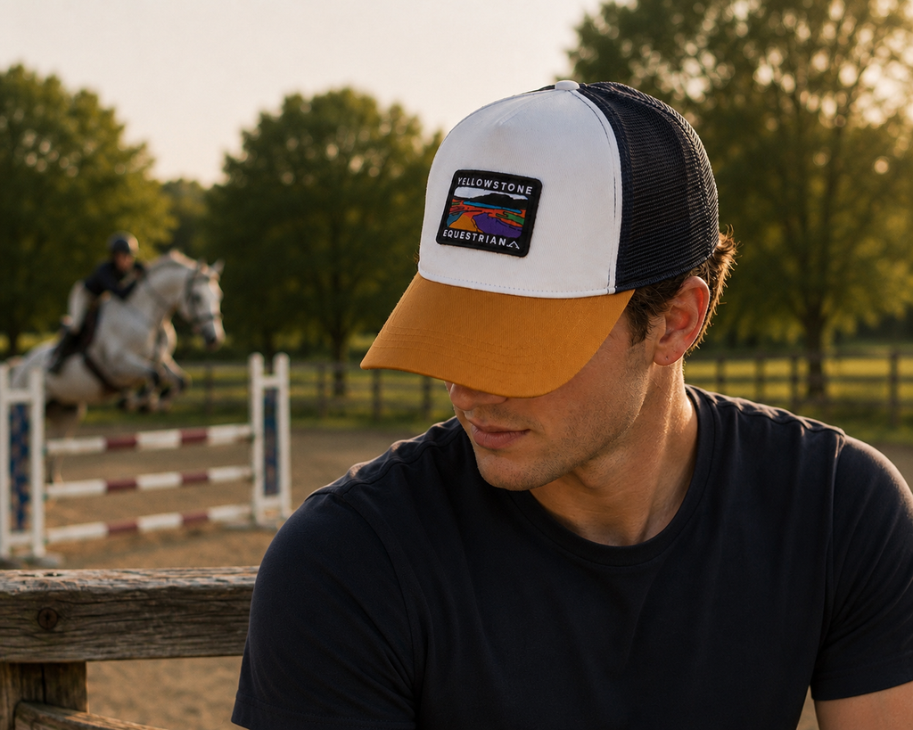 5 Panel Trucker Cap - Ivory/Cherry/Khaki