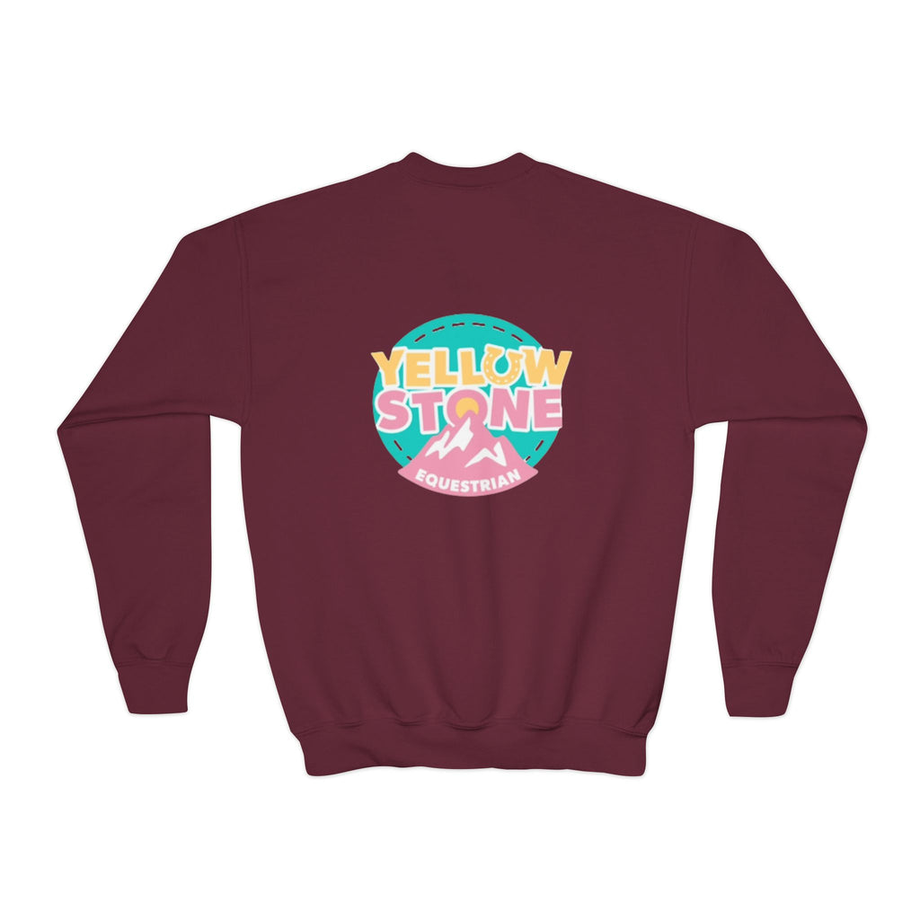 Youth Crewneck Sweatshirt — Yellowstone Equestrian Logo Crewneck (Pastel Retro Mountain Design)