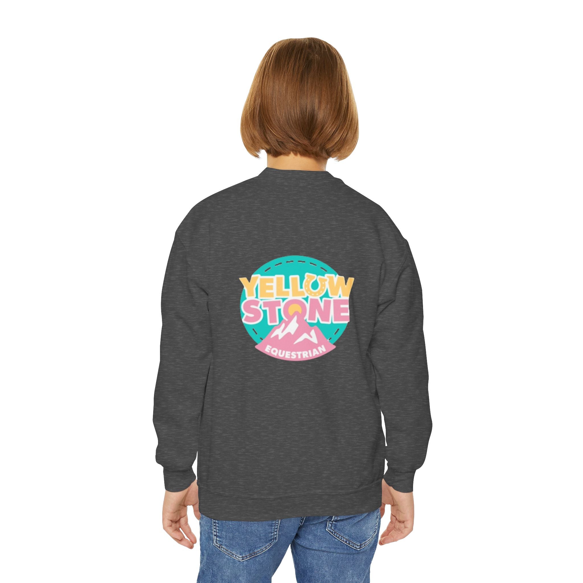 Youth Crewneck Sweatshirt — Yellowstone Equestrian Logo Crewneck (Pastel Retro Mountain Design)