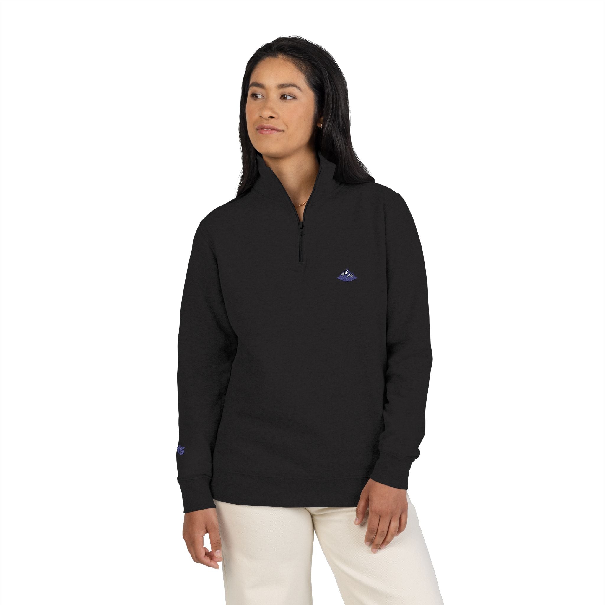 Embroidered Grey Fleece Quarter-Zip Pullover — Subtle Logo Chest & Sleeve