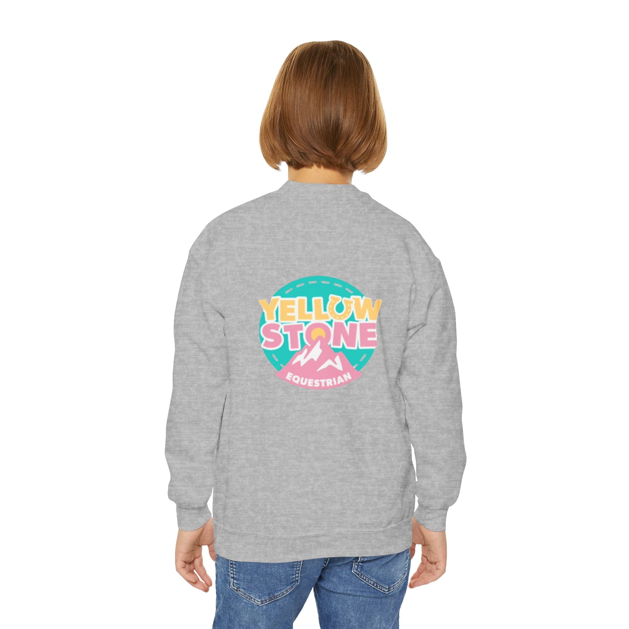 Youth Crewneck Sweatshirt — Yellowstone Equestrian Logo Crewneck (Pastel Retro Mountain Design)