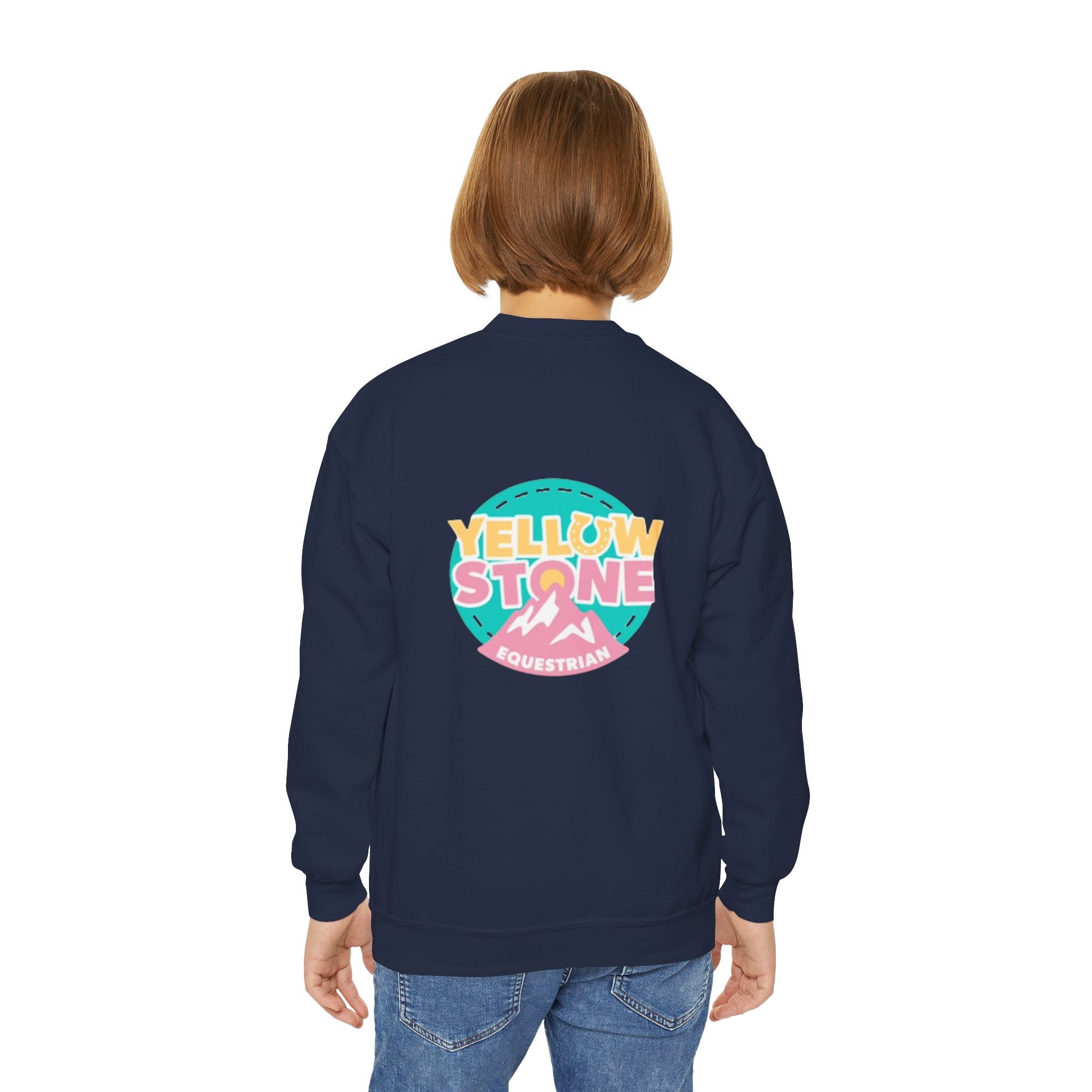 Youth Crewneck Sweatshirt — Yellowstone Equestrian Logo Crewneck (Pastel Retro Mountain Design)