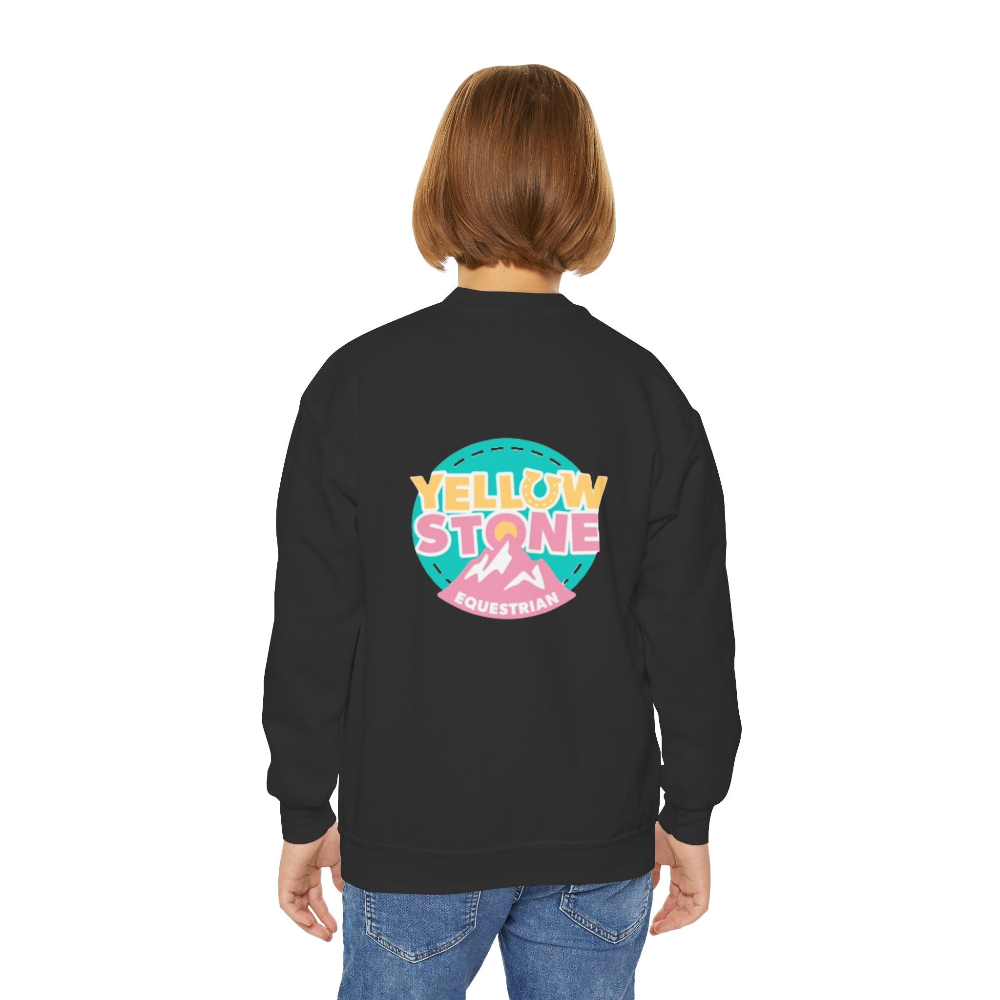 Youth Crewneck Sweatshirt — Yellowstone Equestrian Logo Crewneck (Pastel Retro Mountain Design)