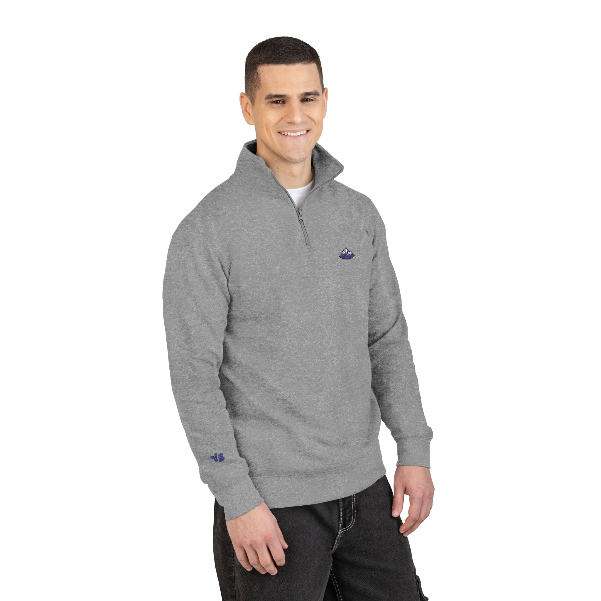 Embroidered Grey Fleece Quarter-Zip Pullover — Subtle Logo Chest & Sleeve