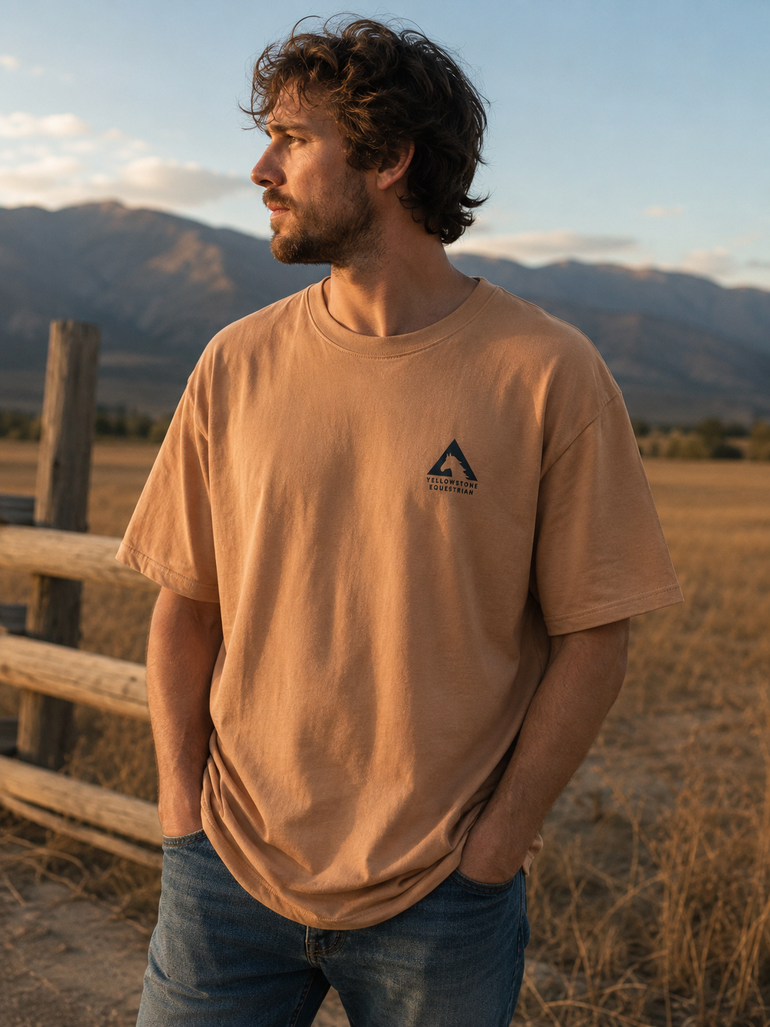 Unisex logo heavy Tee Latte / Small Logo