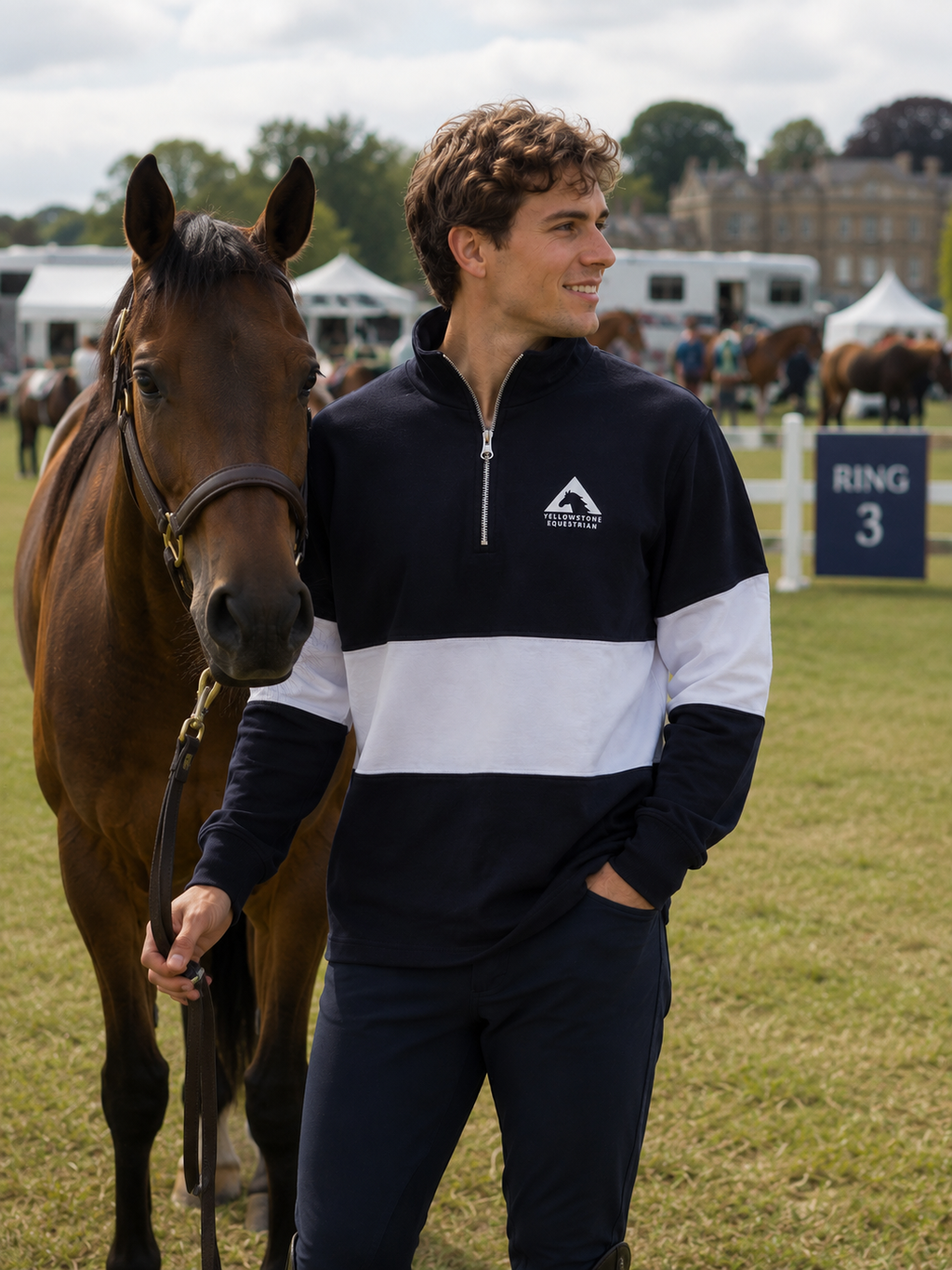 Unisex Quarter Zip Striped Rugby Jumper